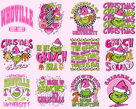 Retro Pink Christmas Grinch PNG Bundle