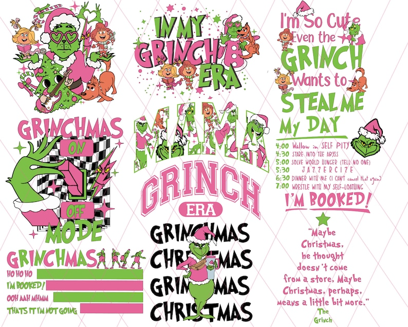 Retro Pink Christmas Grinch PNG Bundle