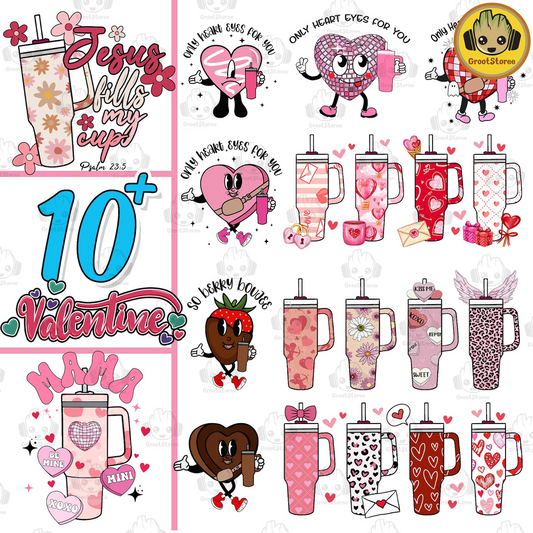 10+ Retro Valentines Heart Stanley PNG