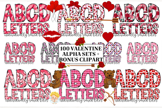 Valentines Doodle letters with Clip Art PNG