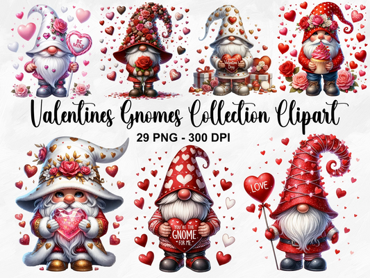 Watercolor Valentines Gnomes Clipart