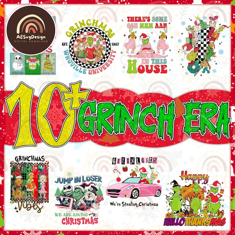 10 Grinch Christmas Designs Png Bundle